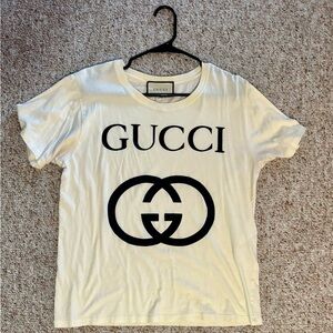 Authentic Gucci Cream Tee with Black Lettering